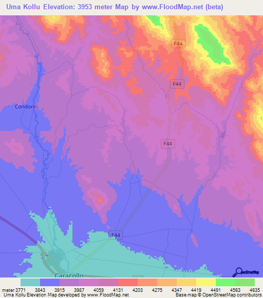 Uma Kollu,Bolivia Elevation Map