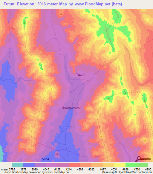 Tutuni,Bolivia Elevation Map