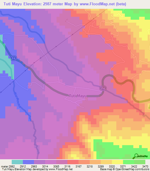 Tuti Mayu,Bolivia Elevation Map