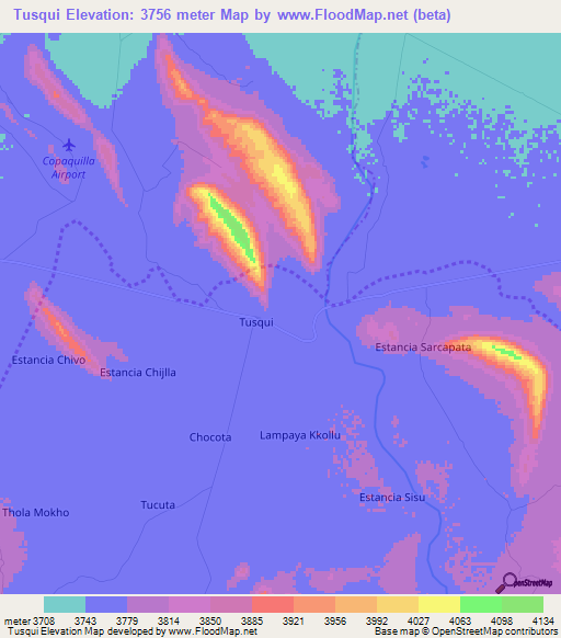 Tusqui,Bolivia Elevation Map