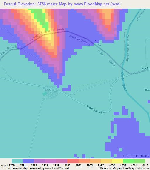 Tusqui,Bolivia Elevation Map