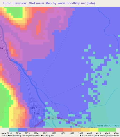 Turco,Bolivia Elevation Map