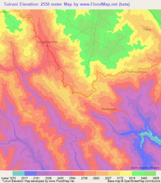 Tuiruni,Bolivia Elevation Map