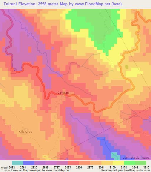 Tuiruni,Bolivia Elevation Map