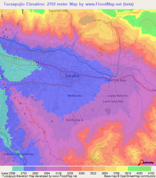 Tucsapujio,Bolivia Elevation Map