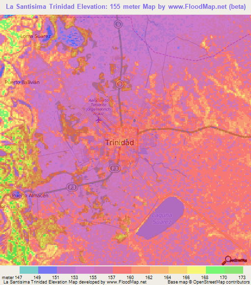 La Santisima Trinidad,Bolivia Elevation Map