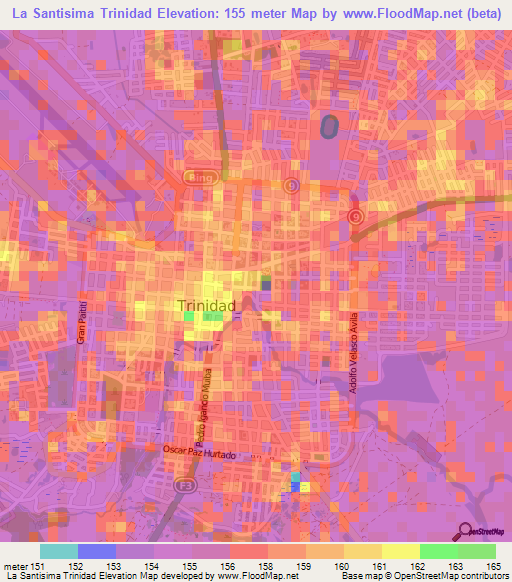 La Santisima Trinidad,Bolivia Elevation Map