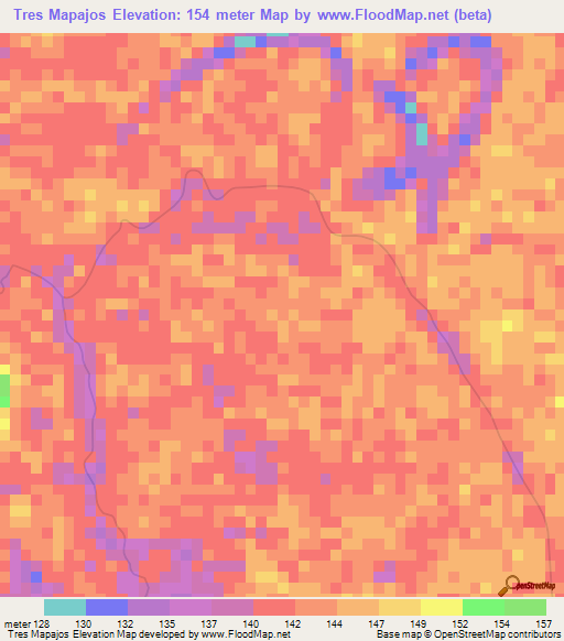 Tres Mapajos,Bolivia Elevation Map