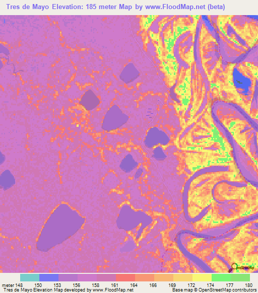 Tres de Mayo,Bolivia Elevation Map