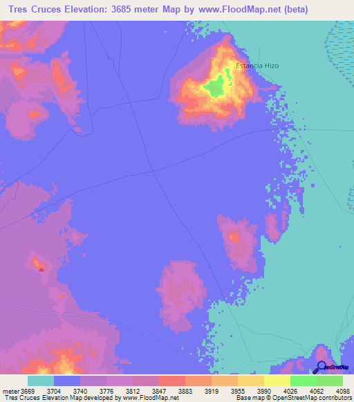 Tres Cruces,Bolivia Elevation Map