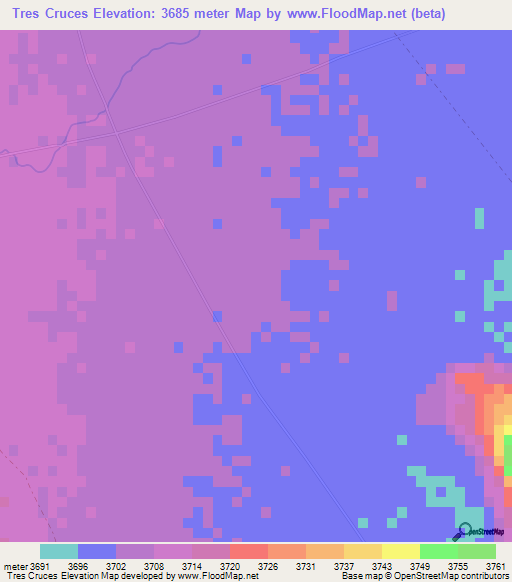Tres Cruces,Bolivia Elevation Map