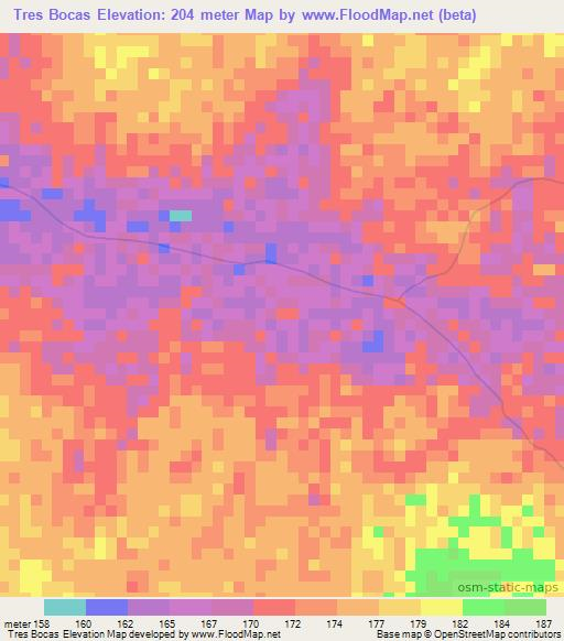 Tres Bocas,Bolivia Elevation Map