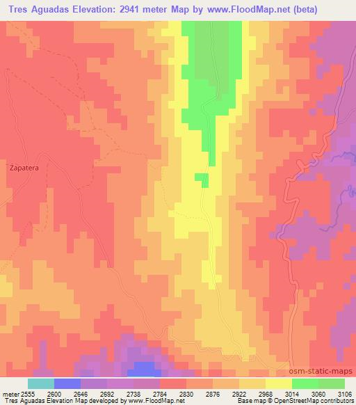 Tres Aguadas,Bolivia Elevation Map