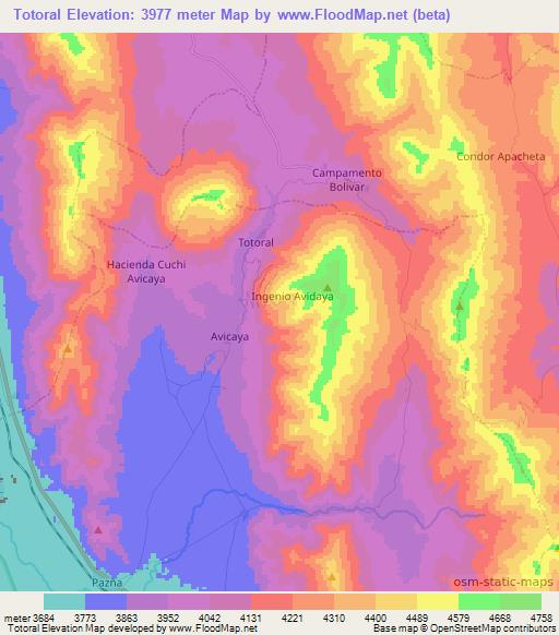 Totoral,Bolivia Elevation Map