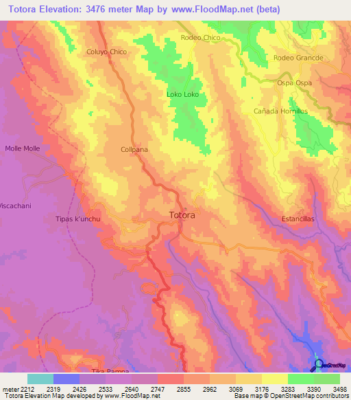 Totora,Bolivia Elevation Map