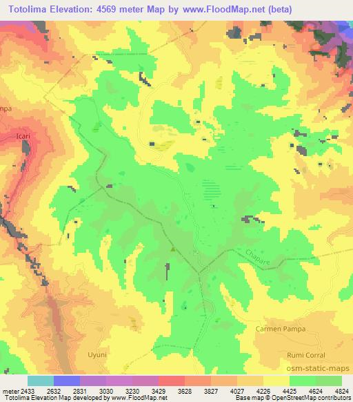 Totolima,Bolivia Elevation Map