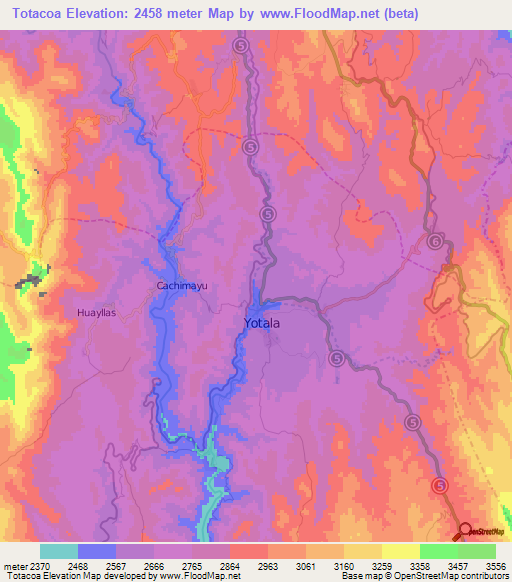 Totacoa,Bolivia Elevation Map