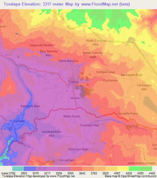 Toralapa,Bolivia Elevation Map