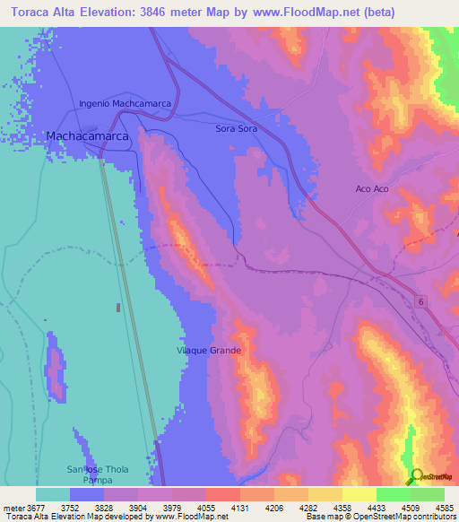 Toraca Alta,Bolivia Elevation Map