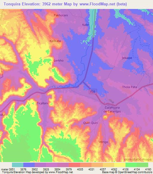Tonquira,Bolivia Elevation Map