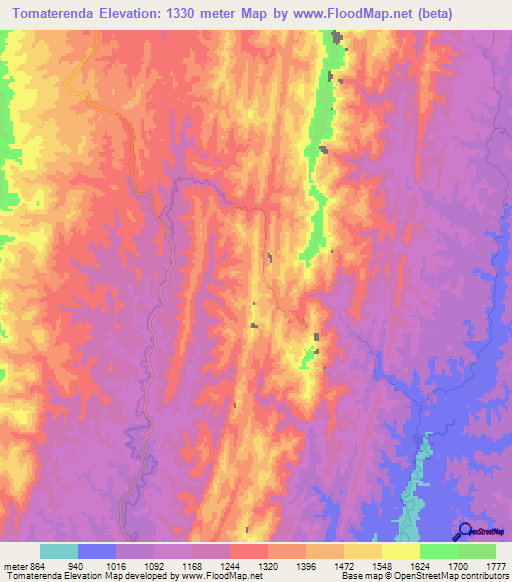 Tomaterenda,Bolivia Elevation Map