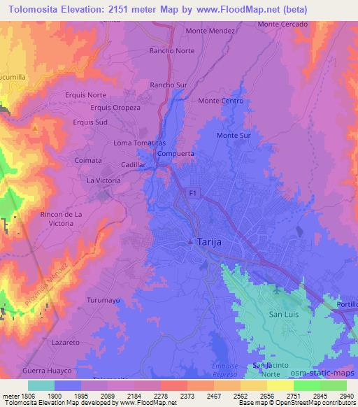 Tolomosita,Bolivia Elevation Map