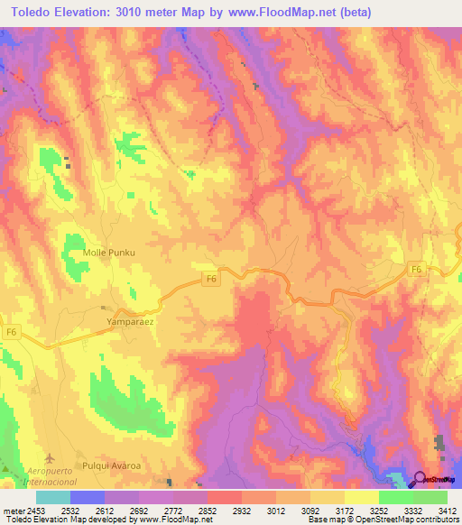 Toledo,Bolivia Elevation Map