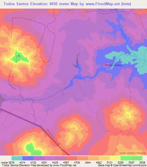 Todos Santos,Bolivia Elevation Map