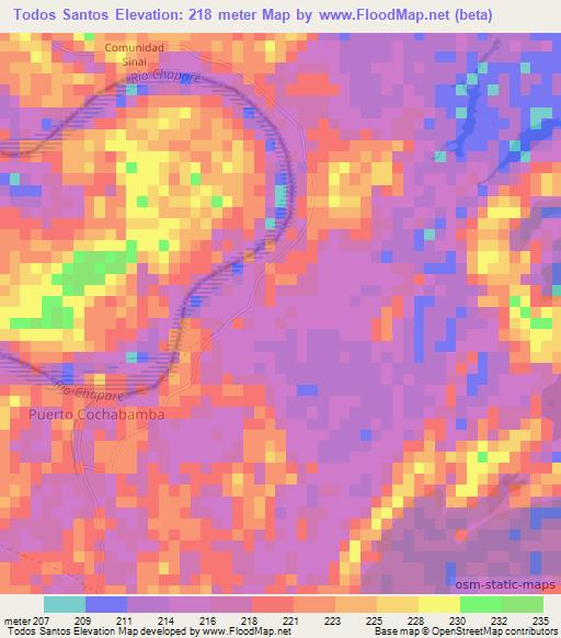 Todos Santos,Bolivia Elevation Map