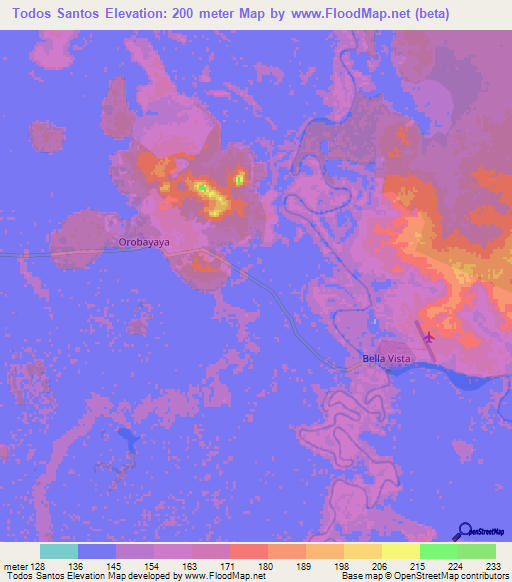 Todos Santos,Bolivia Elevation Map