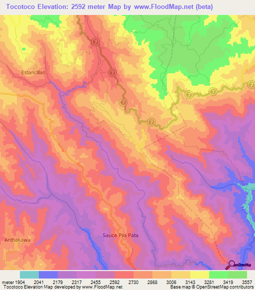 Tocotoco,Bolivia Elevation Map