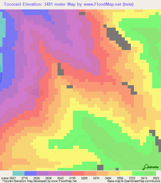 Tocorani,Bolivia Elevation Map