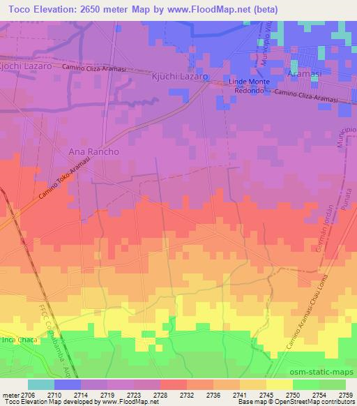 Toco,Bolivia Elevation Map