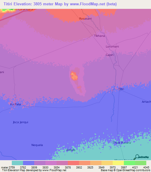 Titiri,Bolivia Elevation Map