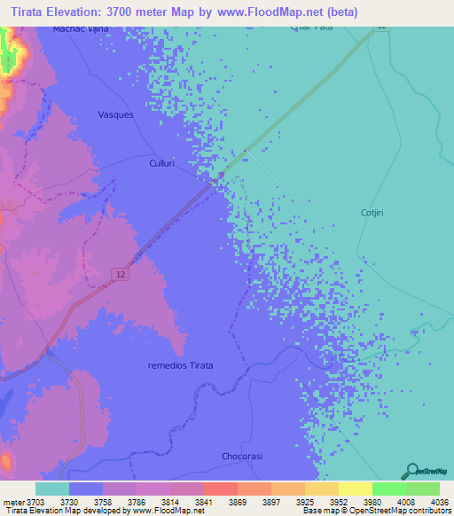 Tirata,Bolivia Elevation Map
