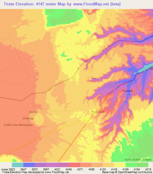 Tirata,Bolivia Elevation Map
