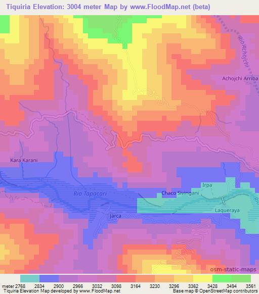 Tiquiria,Bolivia Elevation Map