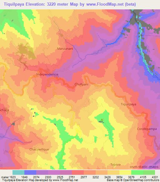 Tiquilpaya,Bolivia Elevation Map
