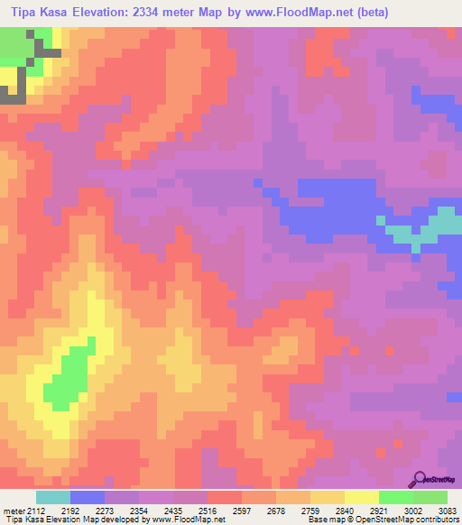 Tipa Kasa,Bolivia Elevation Map