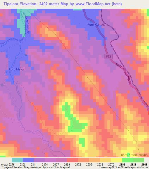 Tipajara,Bolivia Elevation Map