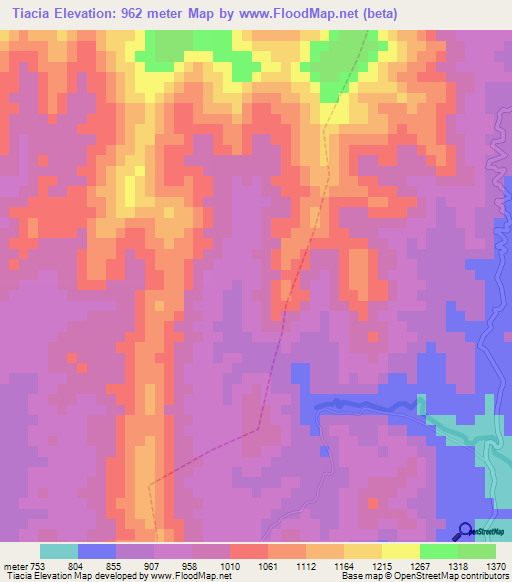 Tiacia,Bolivia Elevation Map