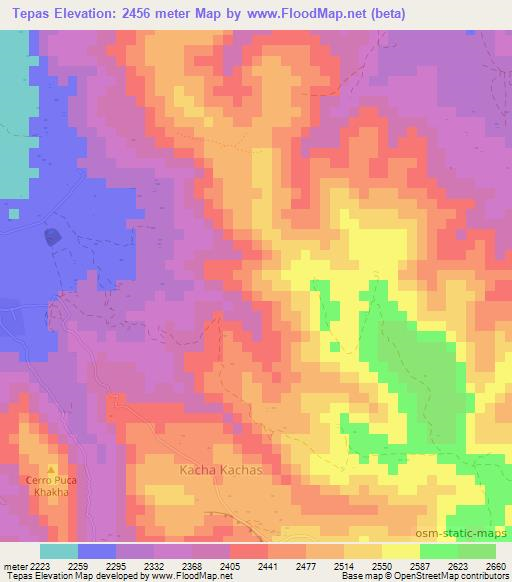 Tepas,Bolivia Elevation Map