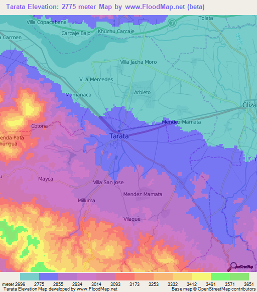 Tarata,Bolivia Elevation Map