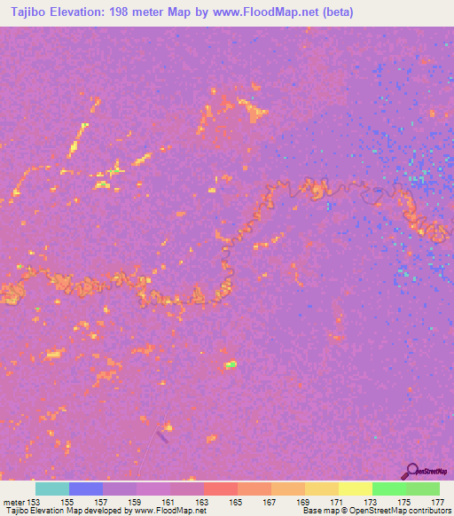Tajibo,Bolivia Elevation Map