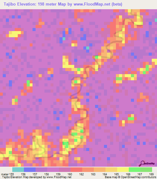 Tajibo,Bolivia Elevation Map