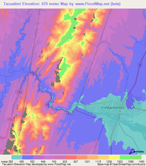 Tacuatimi,Bolivia Elevation Map
