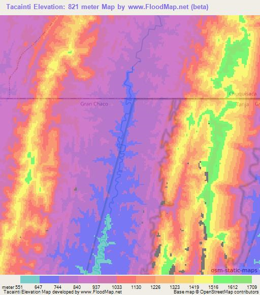 Tacainti,Bolivia Elevation Map
