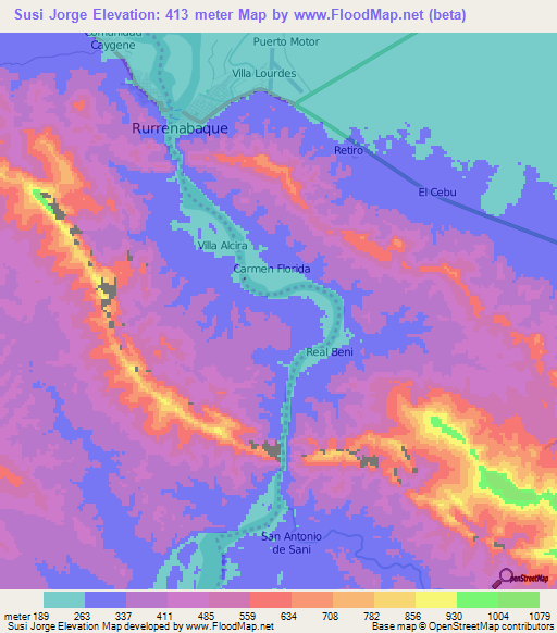 Susi Jorge,Bolivia Elevation Map