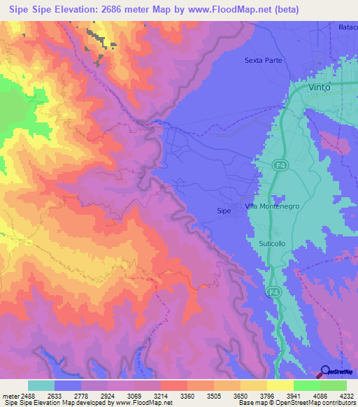 Sipe Sipe,Bolivia Elevation Map
