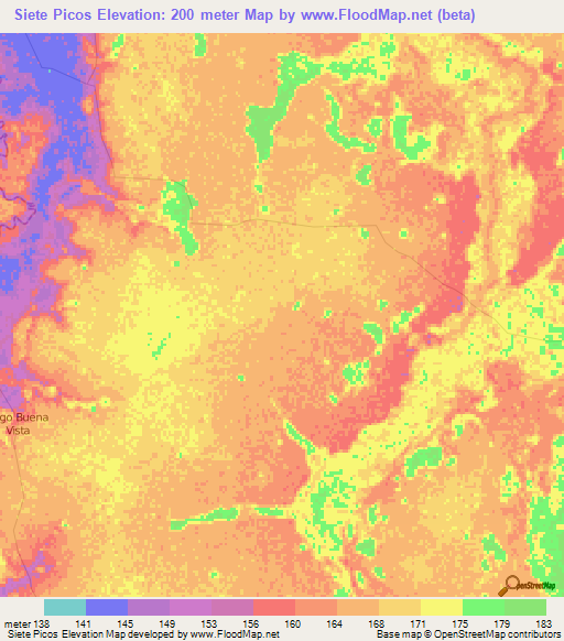 Siete Picos,Bolivia Elevation Map